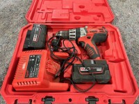 MILWAUKEE HD28PD-32C CORDLESS DRILL WITH CHARGER. 2 X BATTERIES. CARRY CASE.