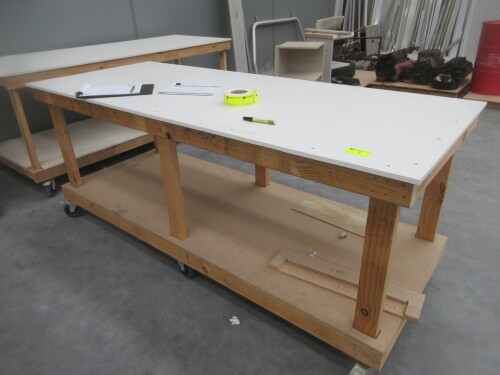 3 X TIMBER MOBILE WORKBENCHES