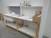 LAMINATED TIMBER DIVIDING WALL & 3 ASSORTED BENCHES. - 3