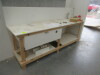 LAMINATED TIMBER DIVIDING WALL & 3 ASSORTED BENCHES. - 4