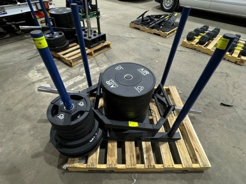 AIR LOCKER BRANDED WEIGHT SLED SYSTEM INC 5 X 20KG PLATES. 1 X 15KG. PLATE 1 X 10KG PLATE. INC & DEADLIFT TRAP BAR WITH VARIOUS WEIGHT PLATES 10KG X 4. 2 X 15KG PLATES. 2 X 5KG. 3 X 10KG