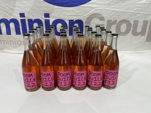 6 X BOTTLES OF SHIRAZ. 2024. DOOM JUICE WORLDWIDE DOOM JUICE FIZZ. CENTRAL RANGES NEW SOUTH WALES. CAPACITY: 750ML. STANDARD DRINKS: 6. ALCOHOL/VOLUME: 12.6%. ORP/BOTTLE: $35