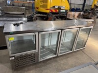 ANVIL AIR 3.5 DOOR REFRIGERATED DISPLAY CABINET. MODEL: UBG6240. SERIAL: UBG6240/0918/308. STAINLESS STEEL. ENCLOSED MOTOR. APPROX: 915MM (H) X 2380MM (W) X 650MM (D). CAPACITY: 107KG. 220-240 VOLT. DAMAGE NOTED TO TOP RIGHT OF CABINET.