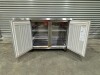 HOSHIZAKI UNDER COUNTER REFRIGERATOR. 2 DOOR. MODEL: RTC-120MNA. SERIAL: 508378E. STAINLESS STEEL. ENCLOSED MOTOR. APPROX: 800MM (H) X 1200MM (W) X 600MM (D). 230 VOLT. - 2