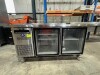 SANDEN INTERCOOL TWO DOOR REFRIGERATED SHOWCASE. MODEL: SPC-1506C. SERIAL: SPC1506C-180900003. 325 LITRES. STAINLESS STEEL TOP. GLASS DOORS. ON CASTORS. APPROX: 1500MM (W) X 600MM (D) X 850MM (H).