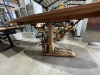 TIMBER TOP TABLE/ISLAND WITH ANTIQUE INDUSTRIAL METAL STAND. APPROX: 2400MM X 900MM X 930MM (H). - 2