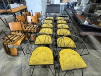 6 X METAL AND FABRIC CHAIRS. POWDER COATED FRAME. FABRIC SEAT. MINOR MARKS AND SCRATCHES. APPROX: 500MM (W) X 450MM (D) X 790MM (H).