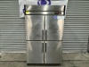 1 X COMMERCIAL UPRIGHT FREEZER. STAINLESS STEEL 4 DOOR . FITTED WITH SELF CONTAINED MOTOR. MAKE AND MODEL NOT VISIBLE.