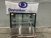 1 X 2021 F.E.D CAKE DISPLAY REFRIGERATOR. STAINLESS STEEL FRAME WITH GLASS TOP AND SIDES. MODEL SSU120-2XB. SERIAL NUMBER SSU120-2XB380483. FITTED WITH SELF CONTAINED MOTOR.