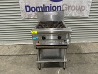 1 X GOLDSTEIN GRIDDLE/CHARGRILL PLATE. STAINLESS STEEL. MODEL RBA24L. SERIAL NUMBER 872231NG. 610 W X 810 D X 910 H. SPLASHBACK 250MM H.