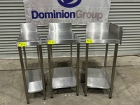 1 X STAINLESS STEEL PREPARATION BENCH WITH UNDERSHELF. 290 W X 870 D X 900 H. SPLASHBACK 150 H. 1 X STAINLESS STEEL PREPARATION BENCH WITH UNDERSHELF. 450 W X 840 D X 900 H. SPLASHBACK 150 H. 1 X STAINLESS STEEL PREPARATION BENCH WITH UNDERSHELF. 420 W X 