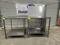 1 X STAINLESS STEEL PREPARATION BENCH WITH UNDERSHELF. 920 W X 800 D X 900 H. SPLASHBACK 150 H. 1 X STAINLESS STEEL PREPARATION BENCH WITH UNDERSHELF. 950 W X 800 D X 900 H. SPLASHBACK 150 H.