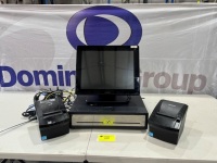 1 X POSIFLEX TOUCH SCREEN MONITOR WITH POWER CORD. 1 X CASHDRAW (NOTE POWER CORD CUT). 2 X BIXOLON RECEIPT PRINTERS WITH POWER CORDS.