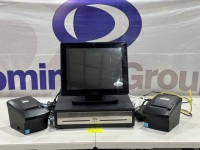 1 X POSIFLEX TOUCH SCREEN MONITOR WITH POWER CORD. 1 X CASHDRAW WITH POWER CORD. 2 X BIXOLON RECEIPT PRINTERS WITH POWER CORDS.
