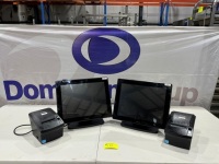 2 X POSIFLEX TOUCH SCREEN MONITORS WITH POWER CORDS. 2 X BIXOLON RECEIPT PRINTERS WITH POWER CORDS.