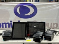 1 X POSIFLEX TOUCH SCREEN MONITOR WITH POWER CORD (BENCH MOUNTED). 1 X POSIFLEX TOUCH SCREEN MONITOR WITH POWER CORD. 3 X BIXOLON RECEIPT PRINTERS WITH POWER CORDS.