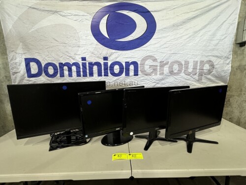 1 X ACER MONITOR. MODEL EK241Y. 24 INCH SCREEN. 1 X AOC MONITOR. MODEL E950SWN. 18.5 INCH SCREEN. 2 X ACER MONITOR. MODEL G206HQL 20 INCHH SCREEN. POWER ON. MINOR SCRATCHES & MARKS.PLEASE NOTE ONLY 1 CORD.