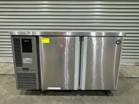 HOSHIZAKI UNDER COUNTER REFRIGERATOR. 2 DOOR. MODEL: RTC-120MNA. SERIAL: 508378E. STAINLESS STEEL. ENCLOSED MOTOR. APPROX: 800MM (H) X 1200MM (W) X 600MM (D). 230 VOLT.